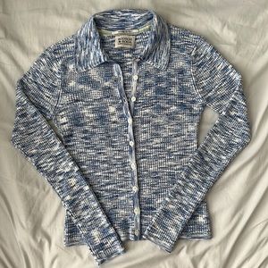 SCOTCH & SODA SUMMER EDITION KNIT LIGHTWEIGHT COLLARED CARDIGAN BLUE, WHITE, XS